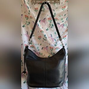 EUC Brighton Barbados Black Pebble Leather Casual Everyday Hobo Purse Bag